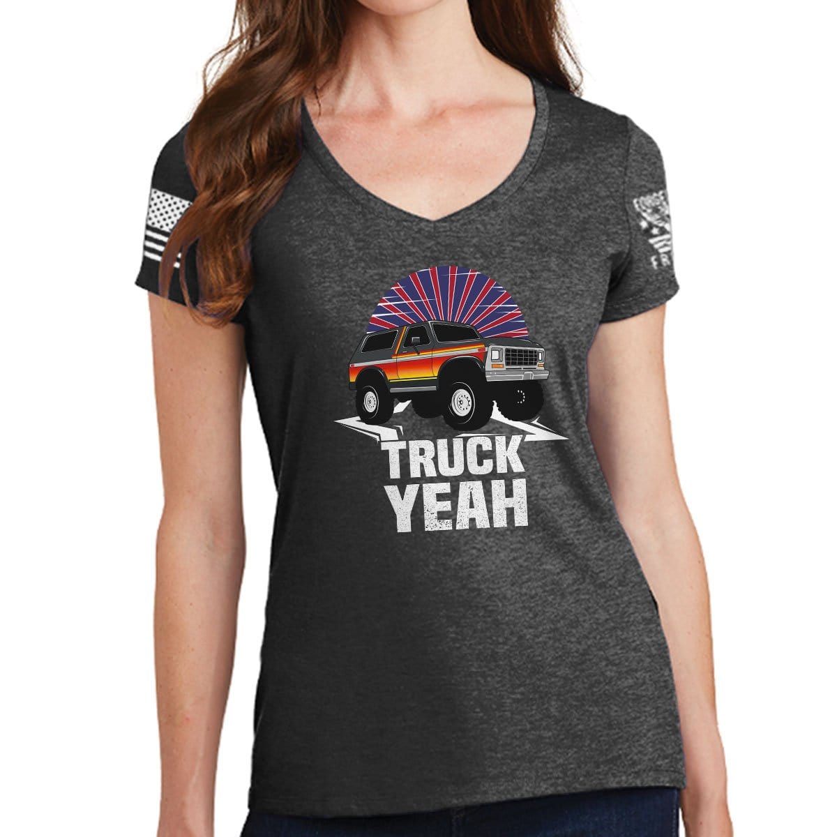 Ladies Truck Yeah - Bronco V-Neck T-shirt Style001