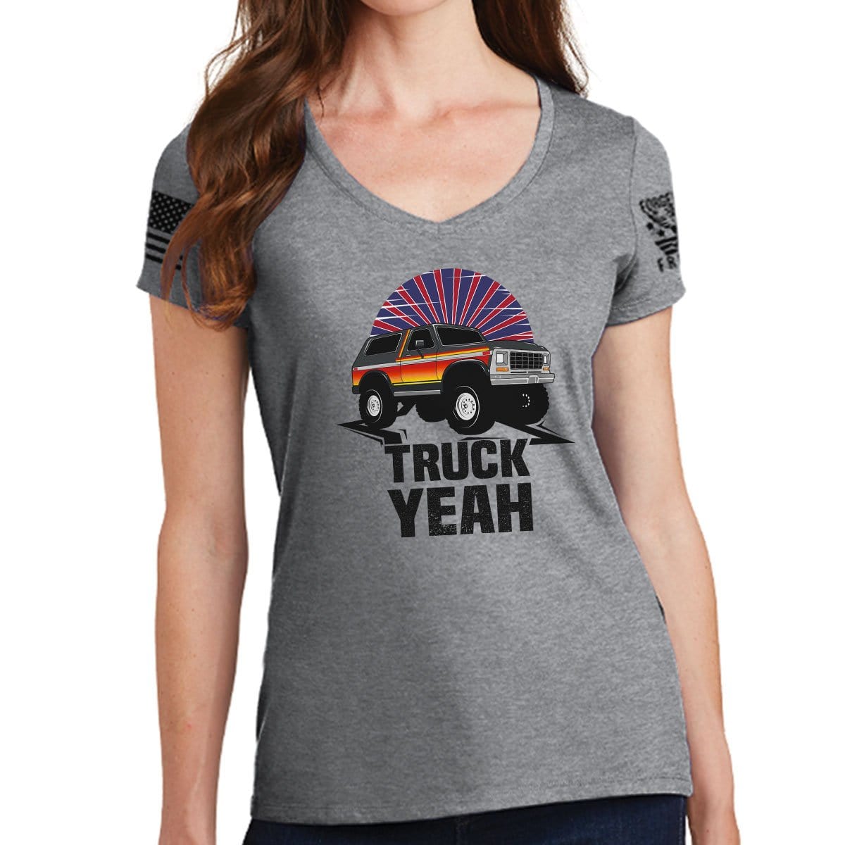 Ladies Truck Yeah - Bronco V-Neck T-shirt Style001