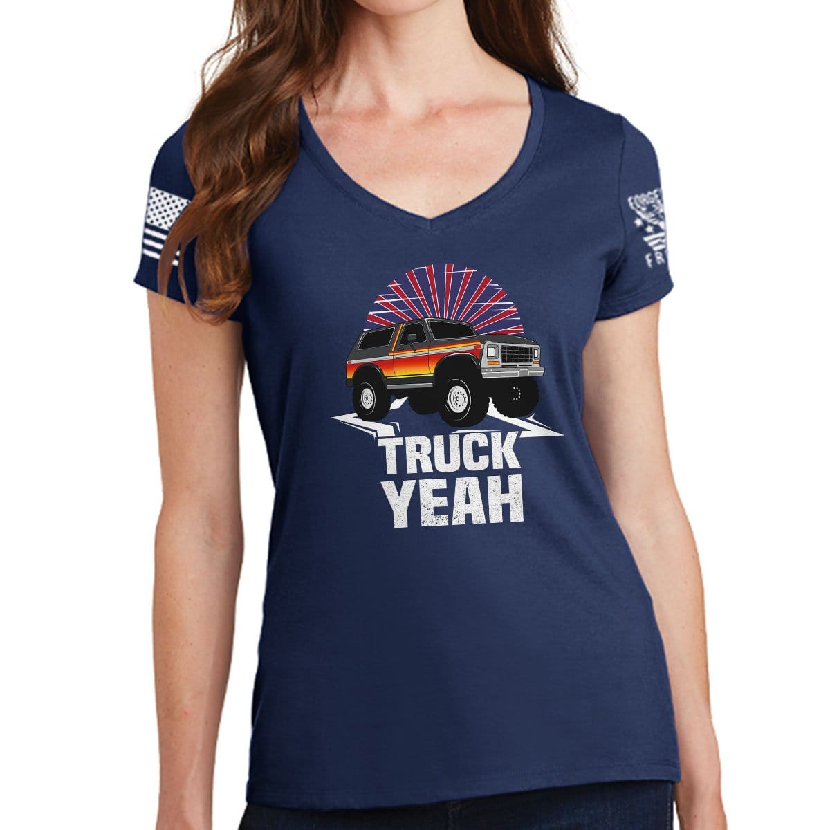 Ladies Truck Yeah - Bronco V-Neck T-shirt Style001