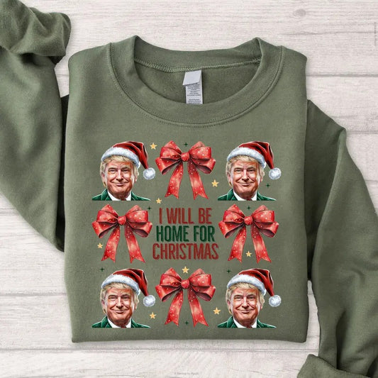 Trump Won 47th President White House I'll Be Home for Christmas Coquette Bow Graphic Printed Unisex Classic Cotton Sweatshirt