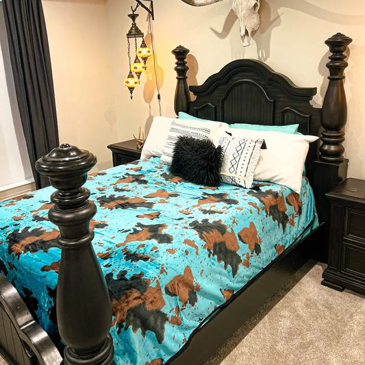 Turquoise Cow Oversized Blanket 82 x 90