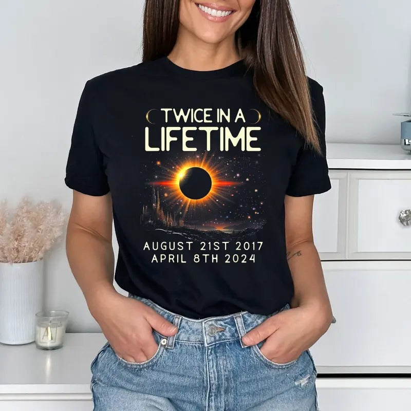Twice In A Lifetime Solar Eclipse Shirt, Solar Eclipse 2024 Shirt, Solar Eclipse Astronomy Shirt, Eclipse Event Shirt, America Tour Shirtstyle{n002}2