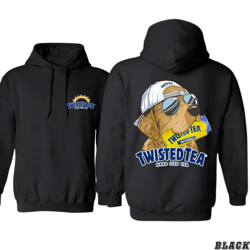 Twisted Tea Hoodie - Cool Dog Graphic with Sunglasses and Can, Perfect for Twisted Tea Fans and Fun Outings