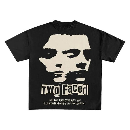 Two Faced Print Short Sleeve Graphic Unisex TShirt Womenswear Top