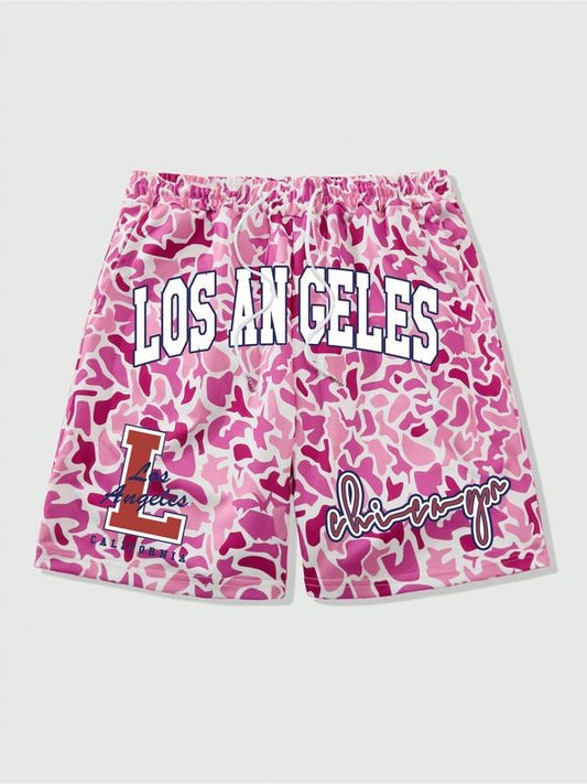 Unisex Letter Print Camo Shorts, Regular Fit Casual Street Shorts for Summer, Fashion Men's Bottoms for Daily Wear