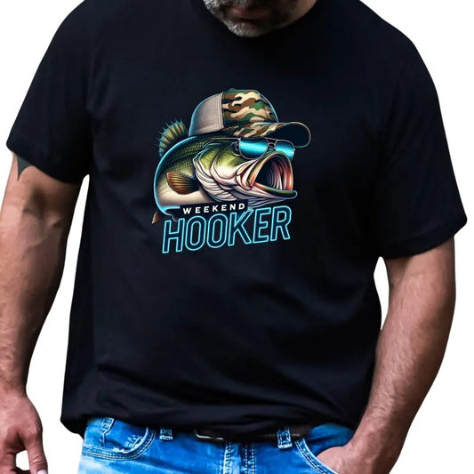 Unisex Sizing Weekend Hooker & Reel Girls Fish Bundle of 2 T-Shirts, Matching Shirts for Couples Who Love to Fish, Fishing T-Shirt for Women and Men, Camo Cap Weekend Hooker Shirt, Country Bass Design T-Shirt for Women