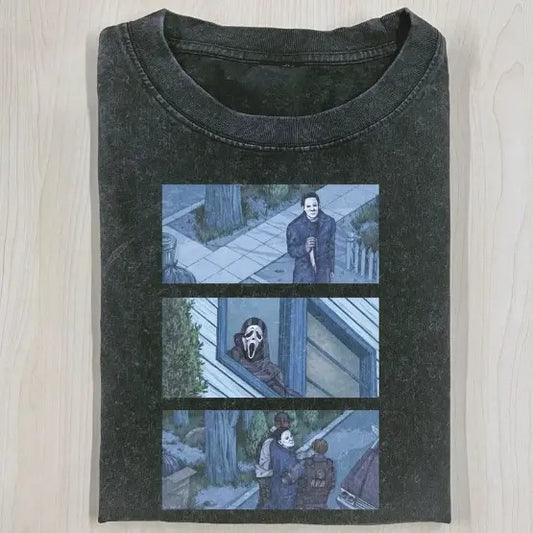 VINTAGE HALLOWEEN GRAPHIC T-SHIRT, Ghost Face X Michael Myers Shirt, Horror Movie Shirt, Horror Character, Funny Halloween Shirt, Unisex T-Shirt, Gift For Men Women