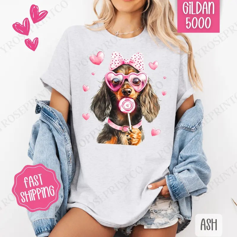 Valentine Dachshund Shirt Gildan, Dog Valentine's Day Women's Tee, Cute Women's Tshirt Plus Sizes