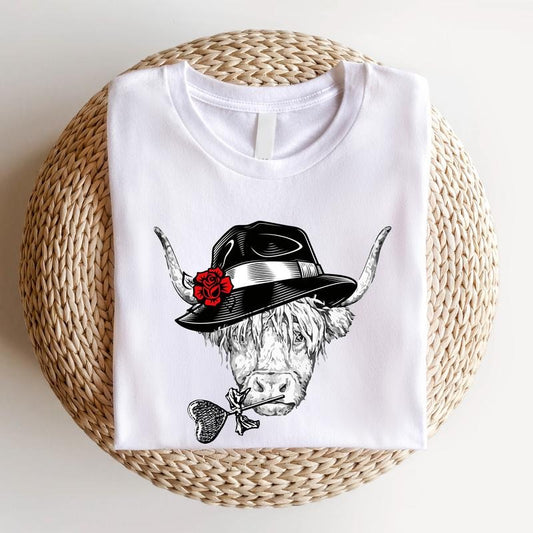 Valentine Highland Cow Shirt, Western Valentine T-shirt, Cow Lovers Gift Tee, Country Valentine Short Sleeve For Woman, Heifer Shirt, Gift For Girlfriend, Gift For Her. Cotton Casual