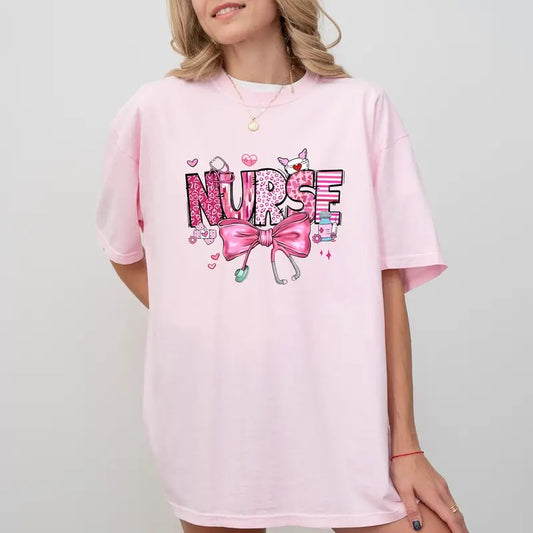 Valentine Nurse Comfort Colors Shirt, Coquette Bow Nurse Tee, Nursing T-shirt, Doctor Life Gift, Womenswear