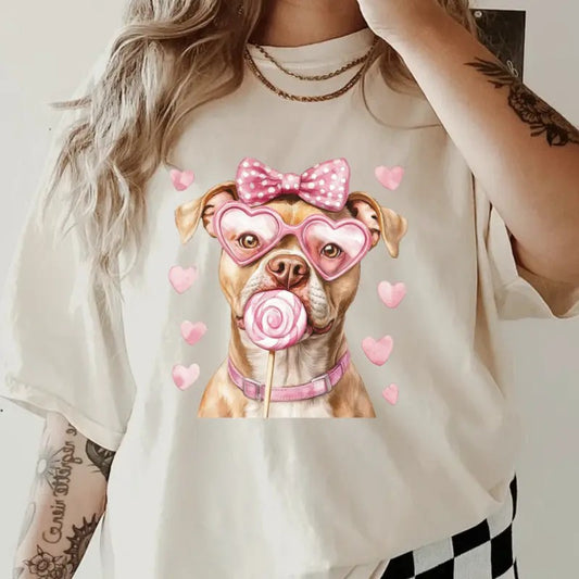 Valentine Pitbull Dog Shirt ~ Unisex Apparel Relaxed Fit Printed In The USA Clothing Womenswear Casual Comfort Cotton Top Athletic Boho Chicbrown chihuahua