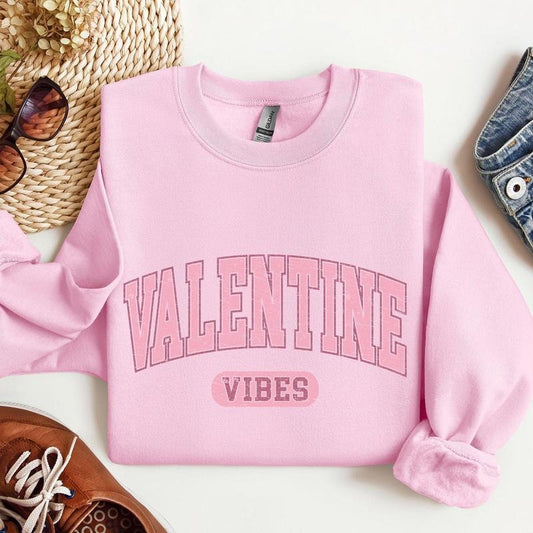 Valentine Vibes, Collegiate, College, University, Sweatshirt, Valentine's Day, Crew Neck, Women's, Crewneck, Valentine's Day, Love, Heart, Cupid