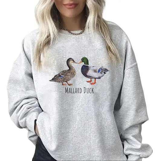Valentine Vintage Mallard Duck Couple Shirt Hunting Season Classic Sweatshirt Graphic,Unisex, Cotton, White Ash Fabric Womenswear