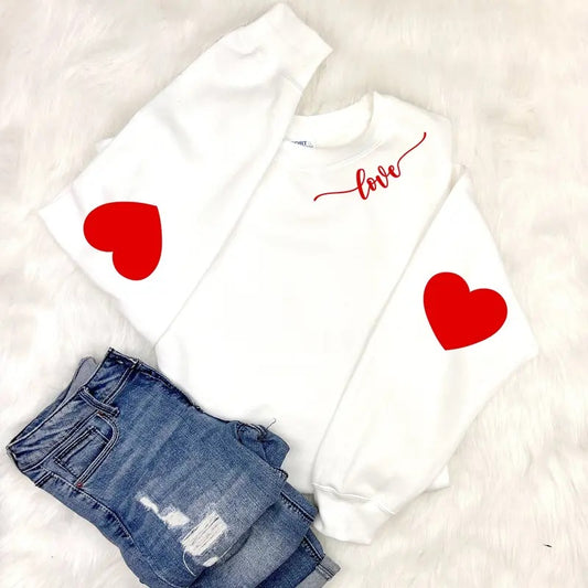 Valentine's Sweatshirt with Heart Elbow Patch, Cute Love Heart Sweater - Fabric, Cotton