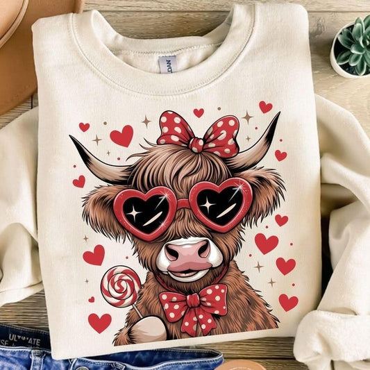 Valentines Highland Cow Coquette Sweatshirt Western Happy Valentine's Day Gift