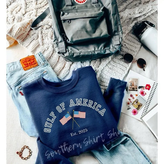 Varsity Gulf of America Sweatshirt | America Sweatshirt | Navy Sweatshirt