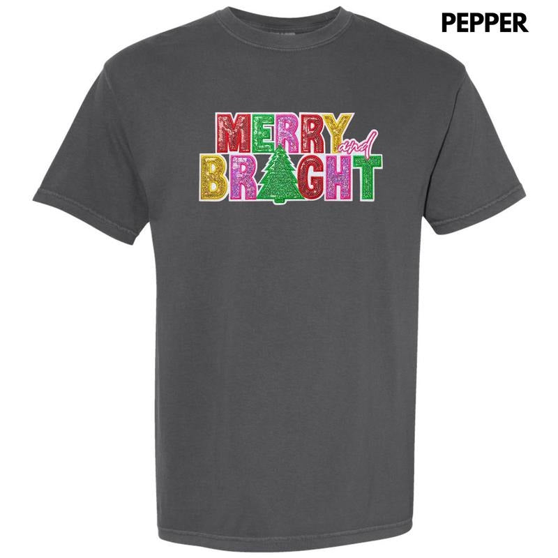 Vibrant Sequin Merry & Bright Patch Comfort Colors T-Shirt