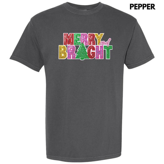 Vibrant Sequin Merry & Bright Patch Comfort Colors T-Shirt