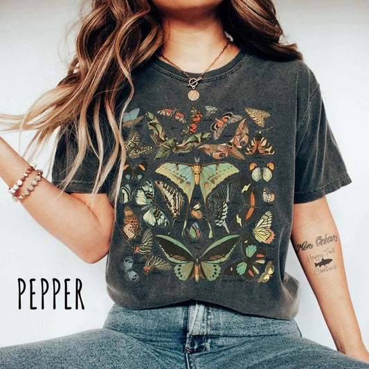 Vintage Butterfly & Moth TShirt, Cottagecore Aesthetic shirt Top Womenswear Underwear Lady