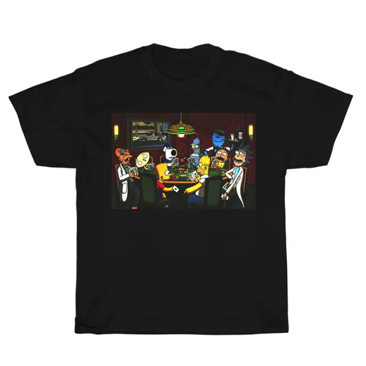 Vintage Cartoon Characters Playing Poker Crewneck T-shirt, Funny Meme Tee, Valentine's Day For Him, Valentine's Gift For Boyfriend Menswear Top