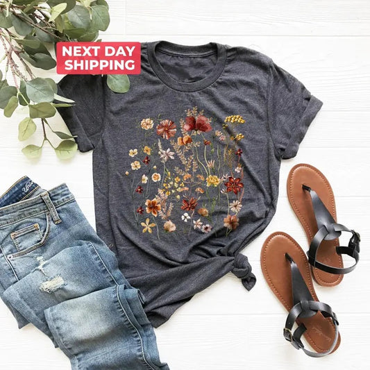 Vintage Cottagecore Shirt, Goblincore Shirt, Boho Wildflowers Shirt, Nature Shirt, Botanical Shirt, Garden Lover Autumn Green Witch, Hodie and Sweater, T-Shirt