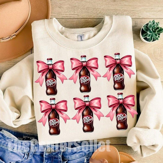 Vintage Dr Pepper Coquette Sweatshirt, Pink Bow Dr Pepper Soda Lover Gift Idea, Diet Gifts