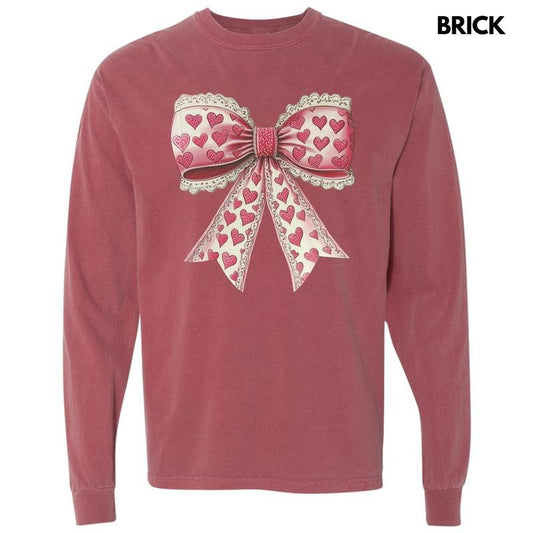 Vintage Heart Lace Bow Long Sleeve Comfort Colors T-Shirt