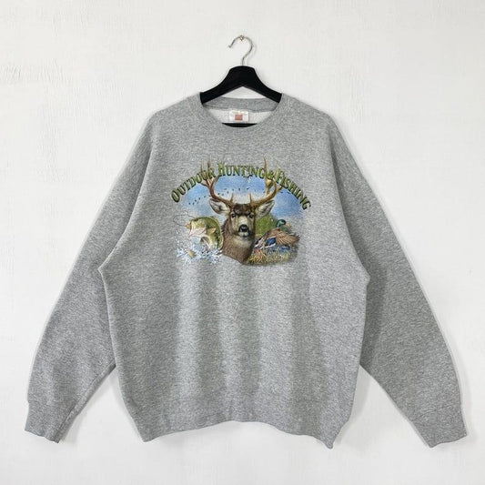 Vintage Outdoor Outfitters Sweatshirt Fish Crewneck Ducks Sweater Pullover Largemouth Bass Wildlife Habitat Deer Duck Wolf Logo Cotton Tops Underwear