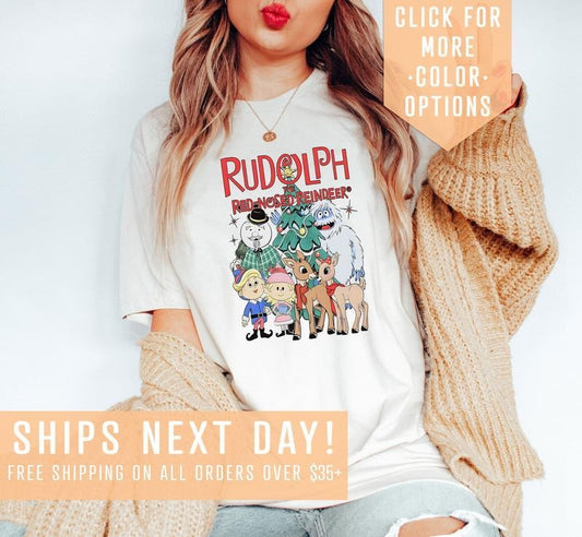 Vintage Rudolph Shirt Gift For New Year, Kids Christmas Shirt, Christmas Reindeer Tshirt, Christmas Cartoon Sweater, Retro Xmas Sweatshirt