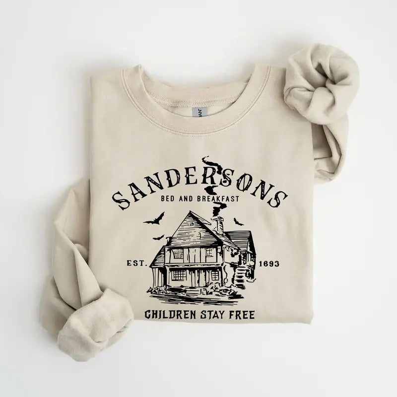 Vintage Sandersons Bed And Breakfast Stay Free Sweatshirt, Halloween Funny Gift