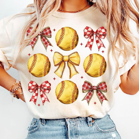 Vintage Softball Bow T-Shirt, Bow Softball T-Shirt , Coquette Softball Shirt, Mama T-Shirt, Game Day Softball, Mother's Day Gifts