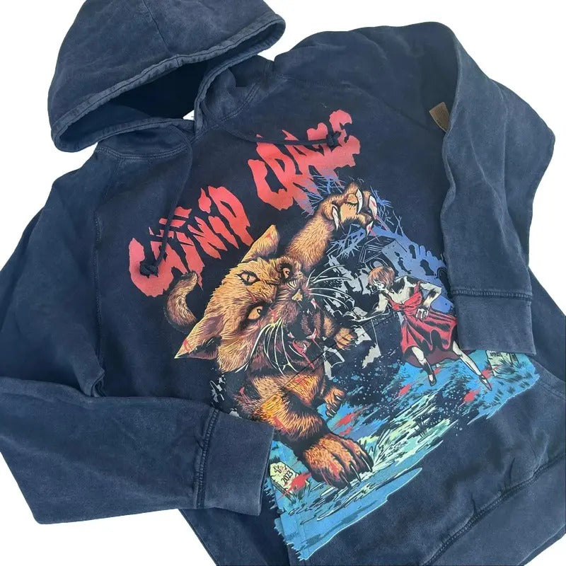 Vintage Washed Hoodie - Catnip Craze Hoodie, Hoodie for Cat Moms, Cat Lover, Zombie, Halloween, Scary