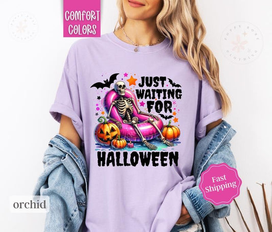 Waiting for Halloween Shirt Comfort Colors, Skeleton Tshirt for Women,  Spooky Season Shirt Oversized Crewneck Teestyle{n002}2