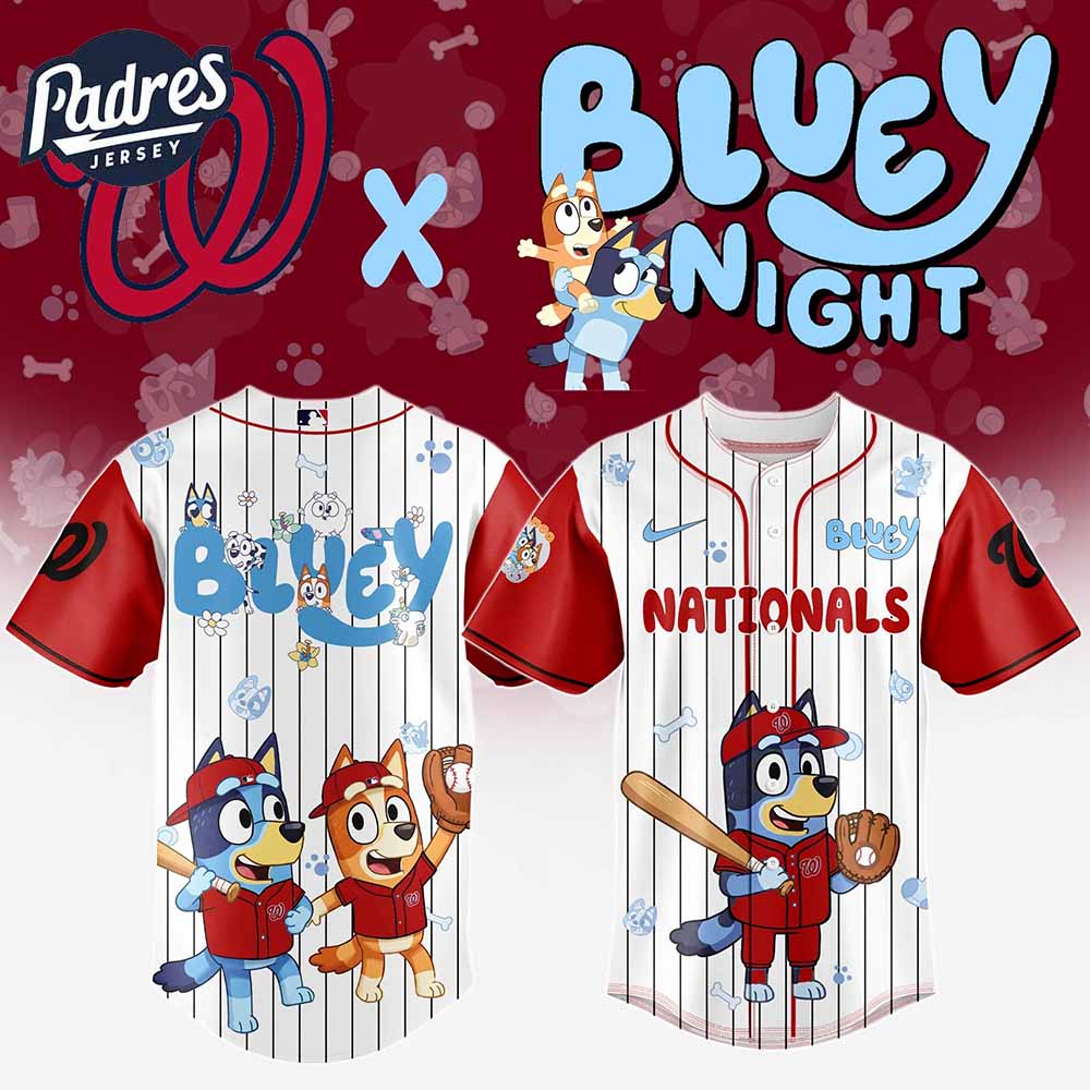 Washington Nationals MLB x Bluey And Bingo Special Edition Baseball Jersey 2025 - Padres Jersey Oasis: Elevate Your Baseball Style Game