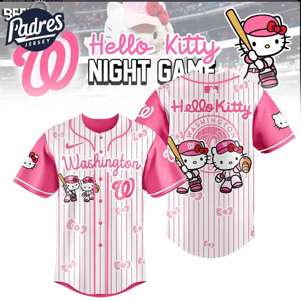 Washington Nationals MLB x Hello Kitty Night Game Limited Edition Pink Baseball Jersey 2025 - Padres Jersey Oasis: Elevate Your Baseball Style Game