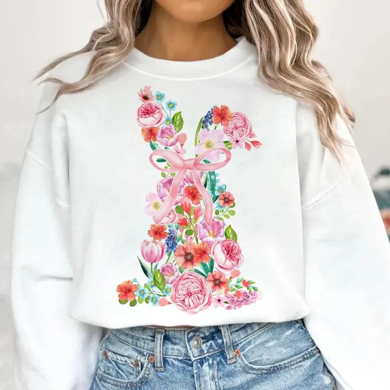 Watercolor Floral Easter Bunny DTF Transfers - THIS IS NOT A SHIRT