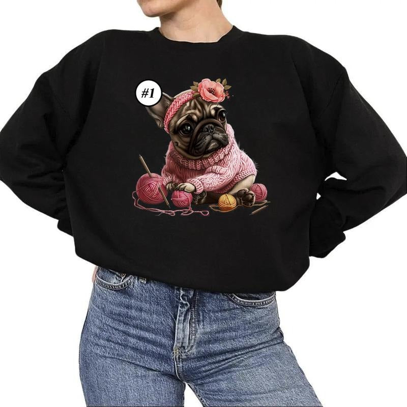 Watercolor Knitting Dog Funny Sweatshirts Hoodie Tropical Dog Summer Cute T-shirt Hunting Season 4th of July Unisex 1 Cotton Womenswear
