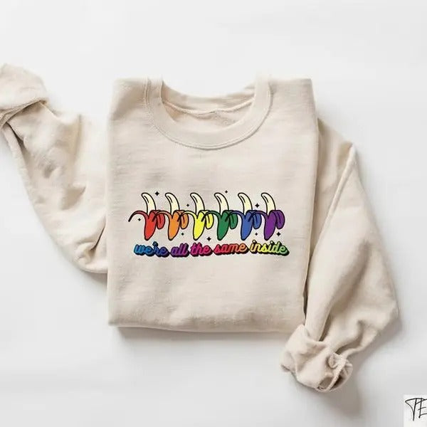 We're All The Same Inside, Rainbow Color Bananas Pride Tee, Funny Pride Tee, LGBTQ+ Shirt, Pride Gifts, Trans Pride, Pride Parade Shirt