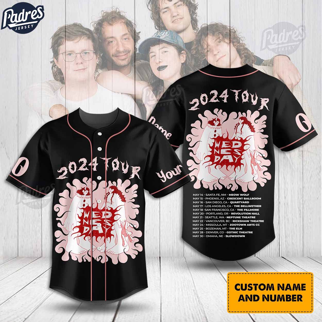 Wednesday Band 2024 Tour Baseball Jersey - Padres Jersey Oasis: Elevate Your Baseball Style Game