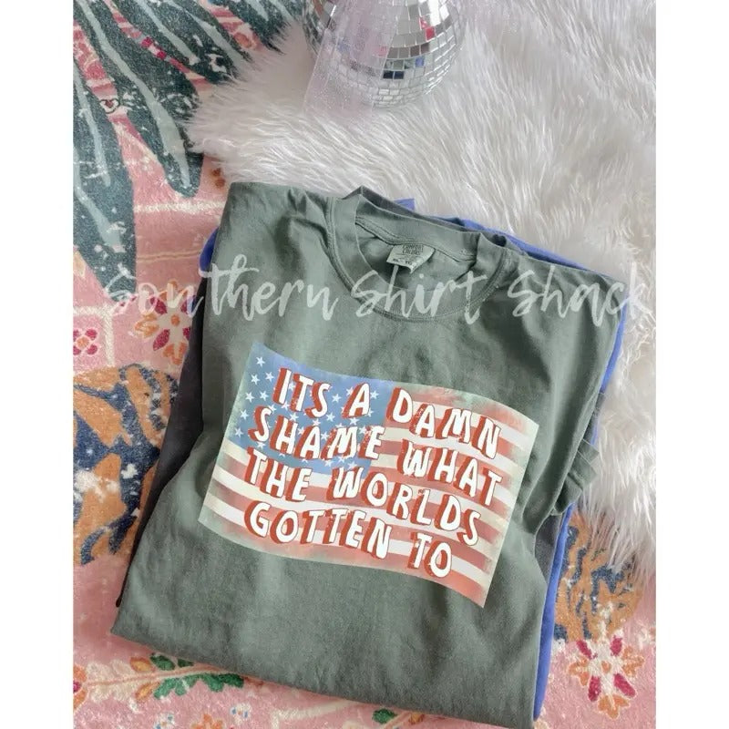 What the worlds gotten to t shirt  | moss comfort colors t shirt