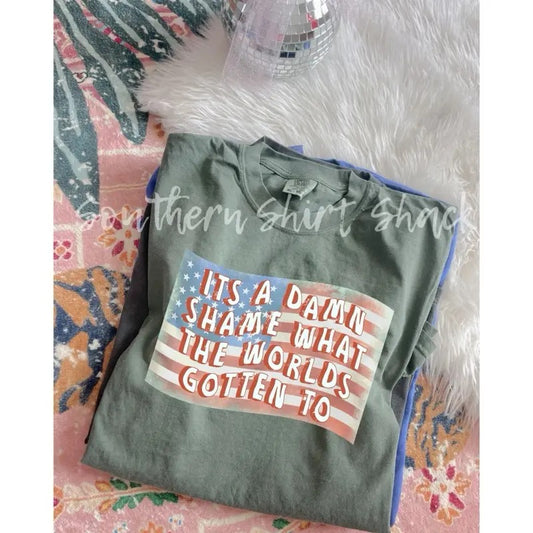 What the worlds gotten to t shirt  | moss comfort colors t shirt