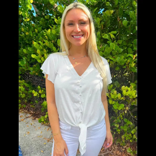 White Flowy Tie Top