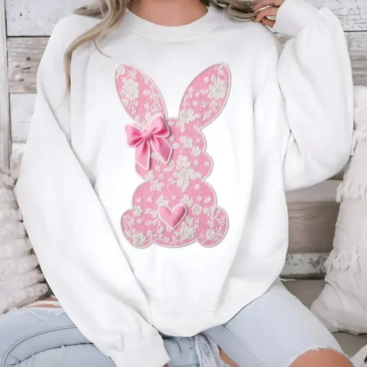 White Lace Bunny Coquette Bow sweatshirt, Easter, Lace Bow Bunny Shirt, Happy Easter