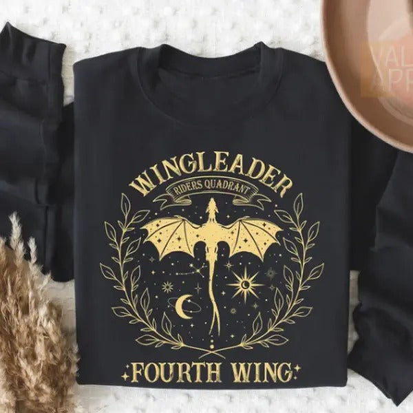 Wingleader Fourth Wing Tshirt, Dark Academia Gift, Iron Flame Shirt, Unisex Medium Heavy Fabric, Loose Fit, Machine Washable, Casual Style - Pullover