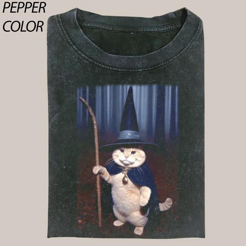 Wizard Cat T-shirt, Cat Lover T-shirt, Magical Cat Tshirt, Vintage 90s TShirt Orange Cat T-Shirt, Cat meme gift, meme shirts, Gift For him and her