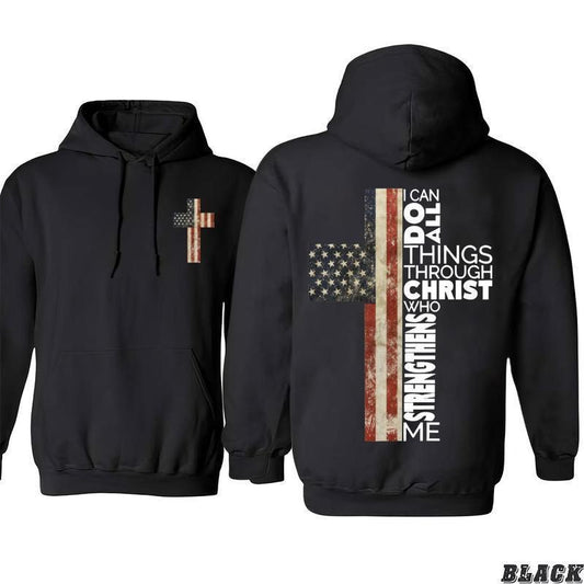 Christian American Flag Cross Design 2 Sides Hoodie/Sweatshirt/T-Shirt, For Men/Women - Unisex Style, 100% Cotton, Pullover unisex hoodie
