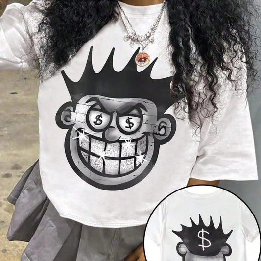 Women's Cartoon Graphic Print Round Neck Tee, Fashion Casual Short Sleeve T-shirt, Ladies Summer Clothes for Daily Wearstyle{n002}3