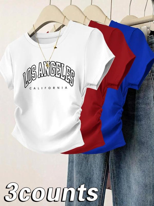 Women's Colorful Letter Print Round Neck Tee, Casual Short Sleeve T-shirt for Daily Wear, Ladies Clothes for All Seasons, Top