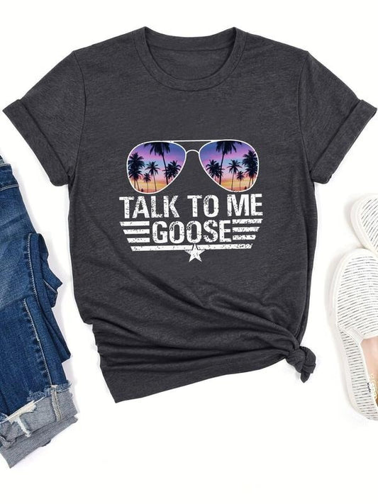 Women's Graphic & Letter Print Round Neck Tee, Summer Clothes Women, Casual Short Sleeve T-Shirt for Summer, Women's Top for Daily Wear