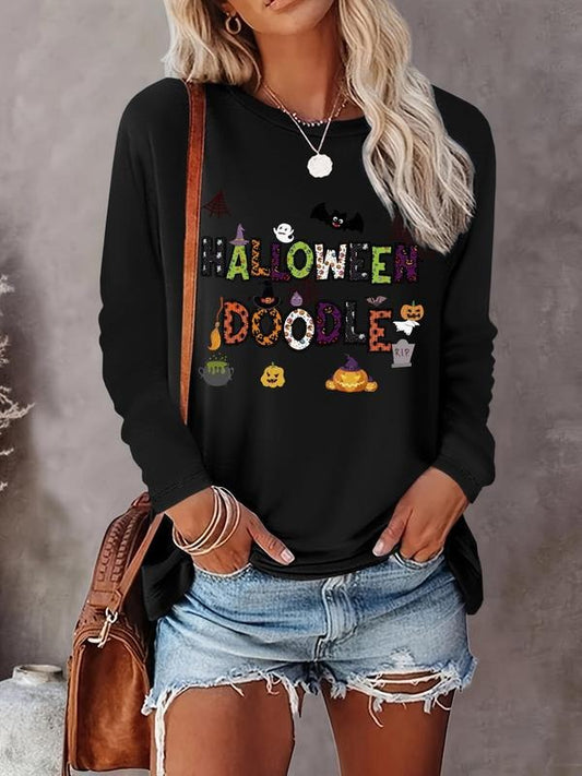 Women's Graphic Print  Round Neck Tee, Casual Long Sleeve Crew Neck T-shirt for Daily Wear, Women Clothing for All Seasons